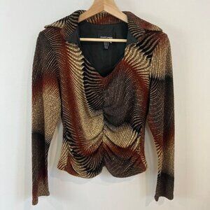 Vintage 90s Frank Lyman Design Women’s 10 Multi Colored Blouse Top V Neck Ruched